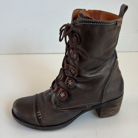 Pikolinos gray brown lace up side zip leather ankle boot stacked heel le mans - Picture 11 of 16